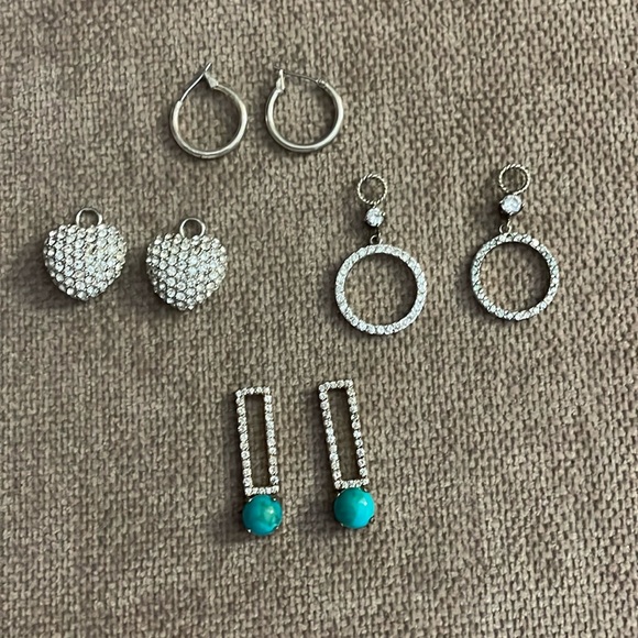 Silver hoop earrings with Crystal and Turquoise Earring Charms. - Picture 1 of 6